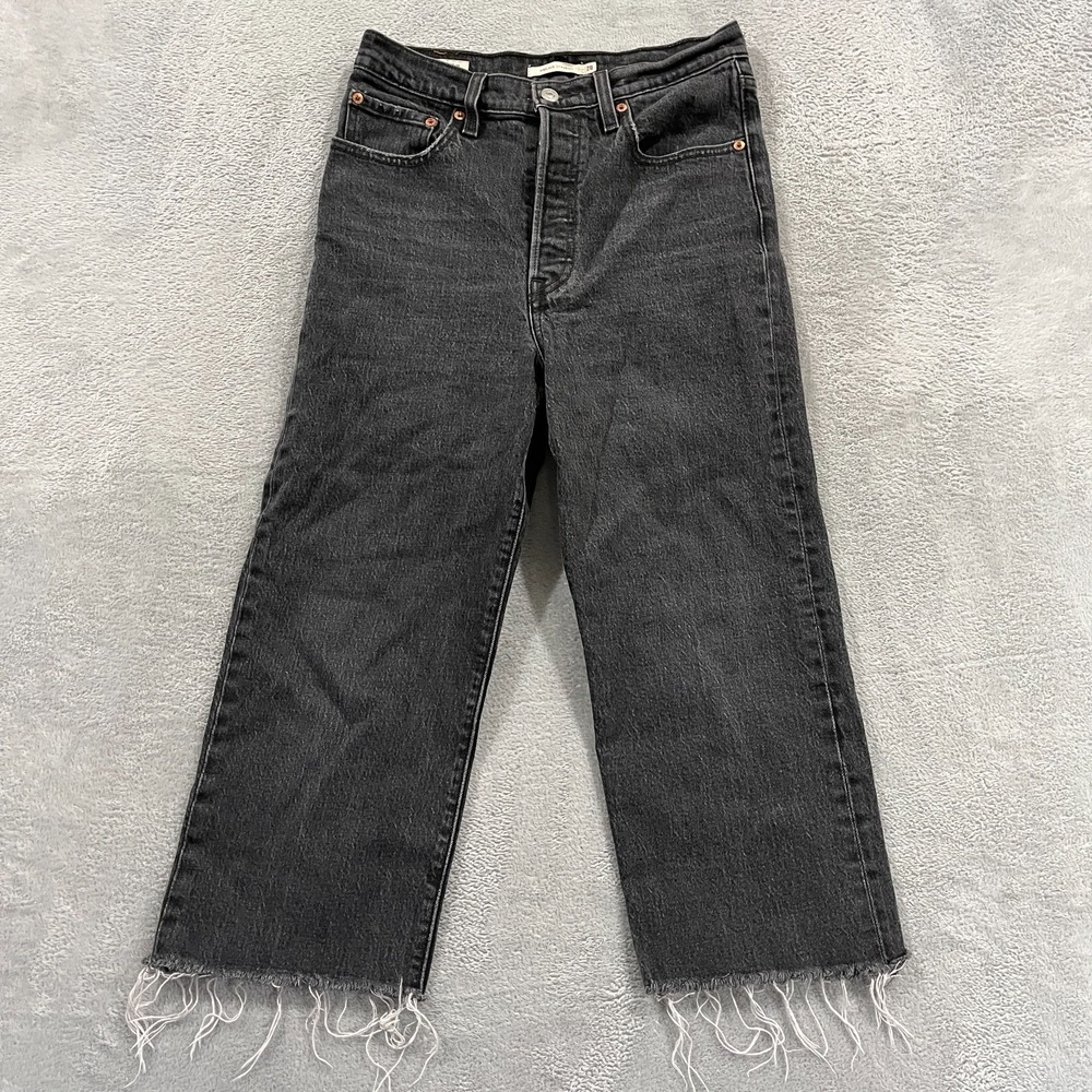 Levi's Premium Jeans Womens 28 Ribcage Straight Big E Button Fly Fade Ankle Wide